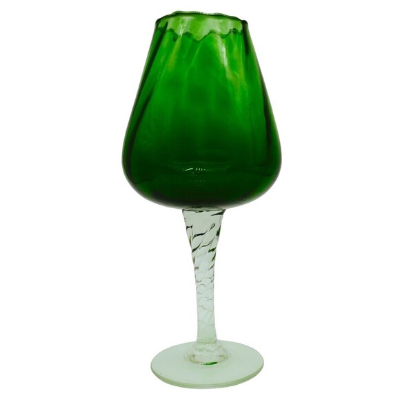 VTG Empoli 2 Optical Glass 10" Tall Snifters Green Amber Twisted Stem . Mint! - Picture 3 of 7